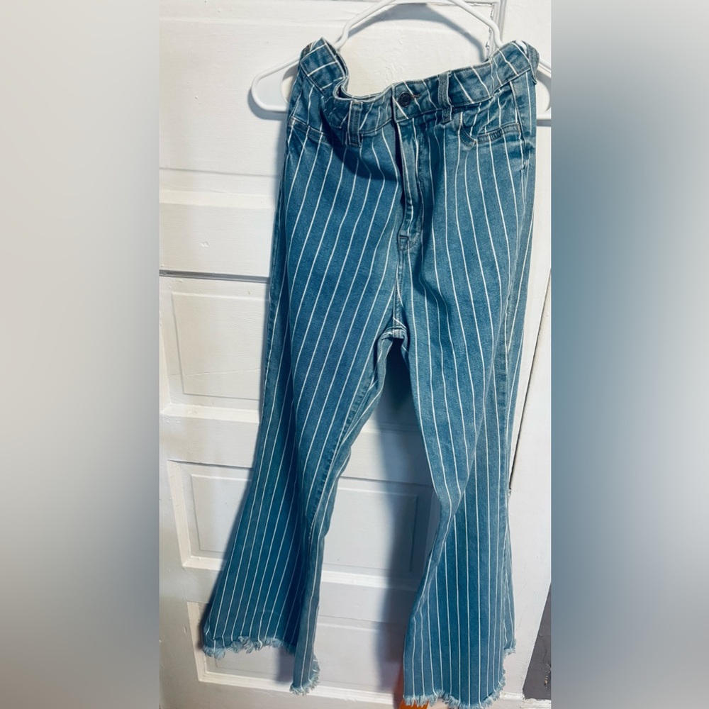 Cello Blue and White Striped Flare Jeans sz 13